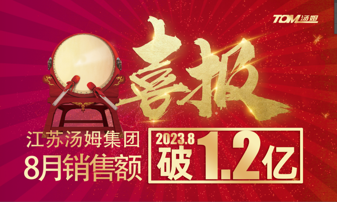 喜報(bào)丨江蘇湯姆集團(tuán)8月銷售額破億元，單月銷售額創(chuàng)歷史新高，銷量同比穩(wěn)步增長(zhǎng)！